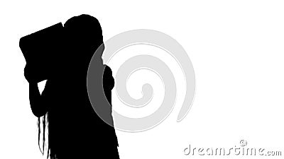 Silhouette Happy smiling girl holding gift box track matte Stock Photo