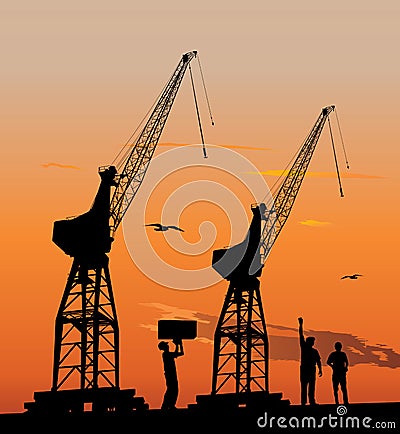 Silhouette of harbour cranes Vector Illustration