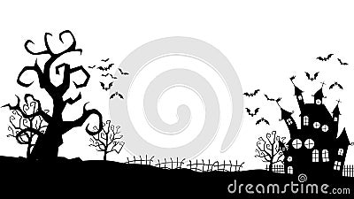 Silhouette Haunted House and Bats. Halloween banner. vector Vector Illustration