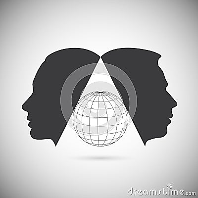 Silhouette head man and woman psychology relationship10 Vector Illustration