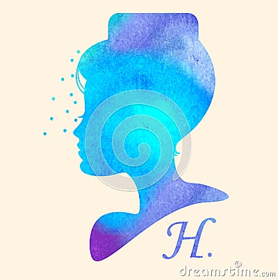 Silhouette head with watercolor hair. Vector illustration of woman beauty salon Vector Illustration