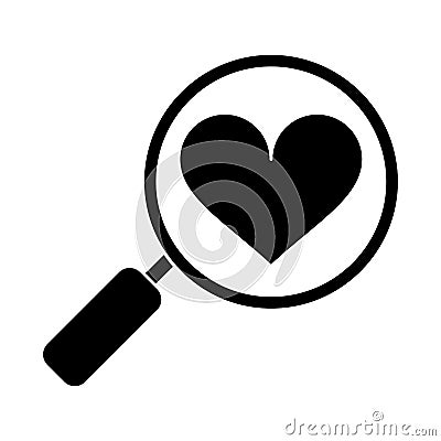 Silhouette heart love loupe search icon Vector Illustration