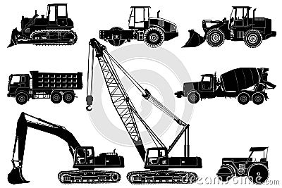 Silhouette of heavy vehicle for construction & building Vector Illustration