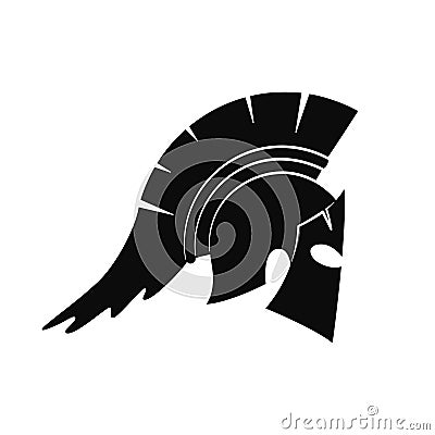 Silhouette of the helmet of a warrior of ancient Greece. Black and white illustration for logo, icons. White isolated Vector Illustration