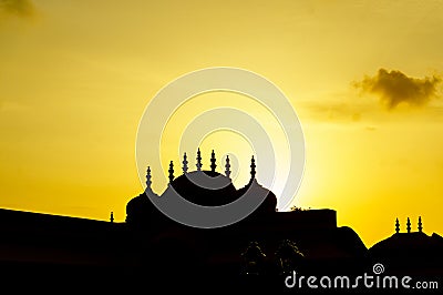 Silhouette of hindu temple at nahargarh Jaipur Stock Photo