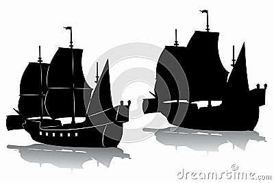 Silhouette of a historic ship, vector drawing Vector Illustration