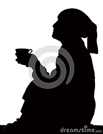 Silhouette of Homeless Female Street Beggar with Cup in Hand Vector Illustration