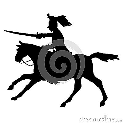 Silhouette of a horseman with a saber. The military cavalry is attacking Vector Illustration