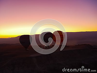 Silhouette of hot air balloons flying over the Cappadocia valley Editorial Stock Photo