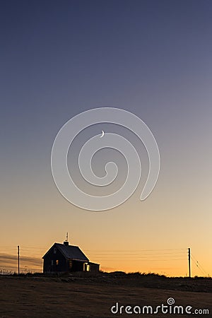 Sunset and Silhouette house Stock Photo