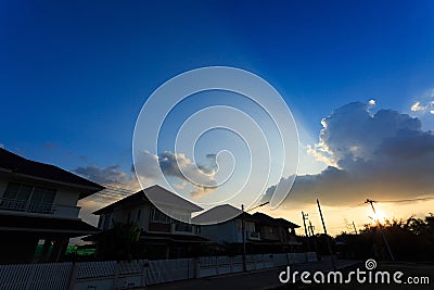 Silhouette house of village suburb with beautiful sky Stock Photo