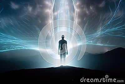 Silhouette of human astral body concept image for near death experience, spirituality, and meditation - AI Generated Stock Photo