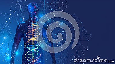 A human body silhouette alongside a DNA helix, representing biotechnologies , Ai Generated Stock Photo