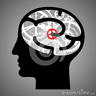 Silhouette human head with brain gears Vector Illustration