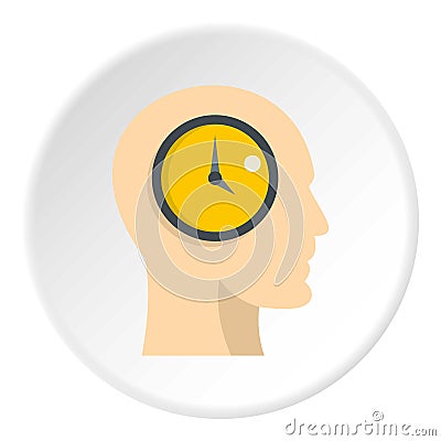 Silhouette of a human head with clock icon circle Vector Illustration