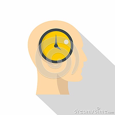 Silhouette of a human head with clock icon Vector Illustration