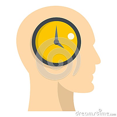 Silhouette of a human head with clock icon Vector Illustration