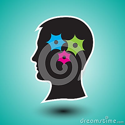 Silhouette of human head with gears.Problem solving process. Vector Illustration