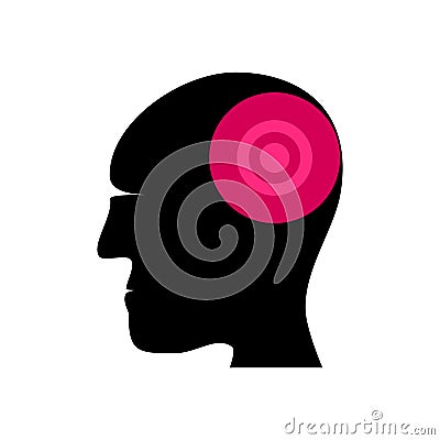 A silhouette of a human head with marked painful area Vector Illustration