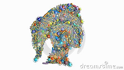 Silhouette of a human with skin flora,microorganisms which naturally colonize the human skin Cartoon Illustration