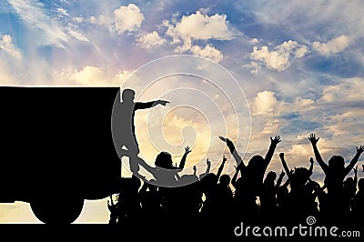 Silhouette of humanitarian assistance to the refugees Stock Photo