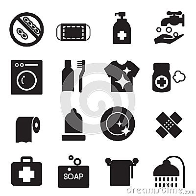 Silhouette Hygiene icons set Vector Illustration