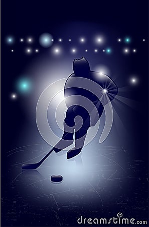 Silhouette of ice hockey player Stock Photo