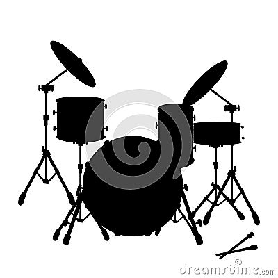 Silhouette icon black drum set musical instrument Vector Illustration