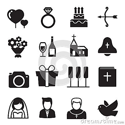 Silhouette icons Wedding, bride and groom, love, celebration. Vector Illustration