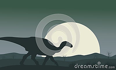 Silhouette of Iguanodon with moon Vector Illustration