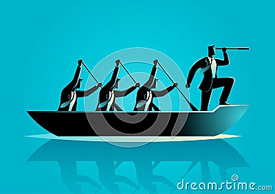 Businessmen rowing the boat Vector Illustration