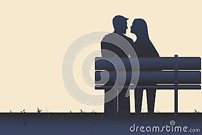 Silhouette illustration of a couple sitting on a bench Vector Illustration