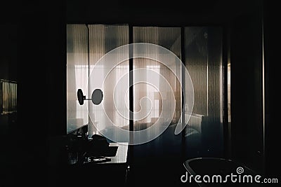 Silhouette image Morning atmosphere in a luxury hotel in China Feeling peaceful, comfortable, want to relax, sleep with family. Stock Photo