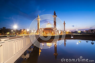 The silhouette image of sunset at mosque. Stock Photo