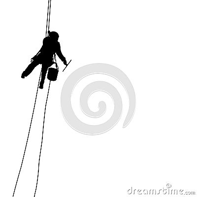 Silhouette of industrial climber washes windows on a white background Vector Illustration