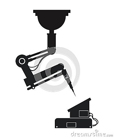 Silhouette industrial robot arm mechanical Vector Illustration
