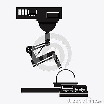 Silhouette industrial robot arm working Vector Illustration