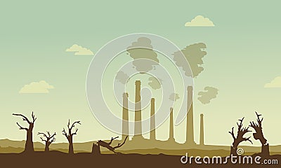 Silhouette of industry and broken forest Vector Illustration