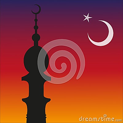 Silhouette of Islamic Mosque and Ramadan. Moon Stock Photo