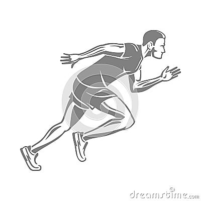 Silhouette of Isolated Running Male on White. Vector Illustration