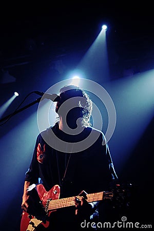 Silhouette of Jan Paternoster, singer of the Belgian garage rock band Black Box Revelation Editorial Stock Photo