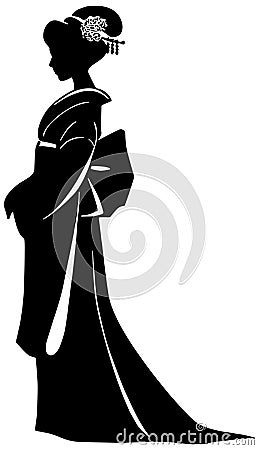 Silhouette of a Japanese Geisha standing Vector Illustration