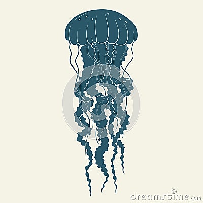 Silhouette of jellyfish. Template for labels. Vector Vector Illustration
