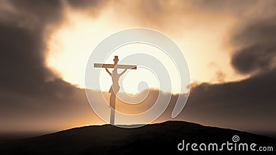 Silhouette of Jesus with Cross Cartoon Illustration
