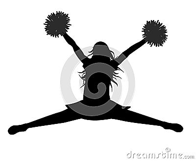 Silhouette of jumping girl with pompoms stredl jump, cheerleading. Vector illustration Vector Illustration