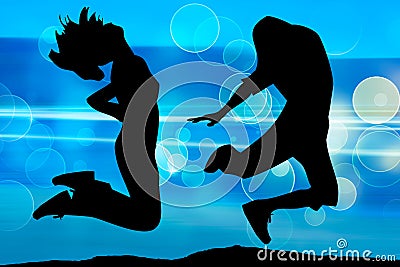 Silhouette of jumping teenagers Stock Photo