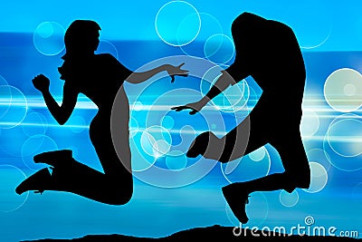 Silhouette of jumping teenagers Stock Photo