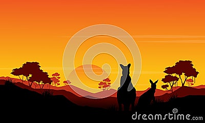 Silhouette of kangaroo st sunset scenery Vector Illustration