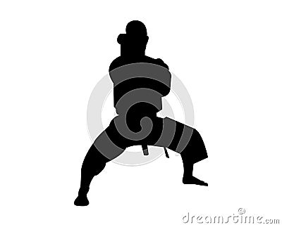 Silhouette of a karateka in a stance Vector Illustration