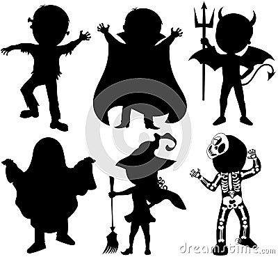 Silhouette Kids Halloween Costume Isolated Vector Illustration